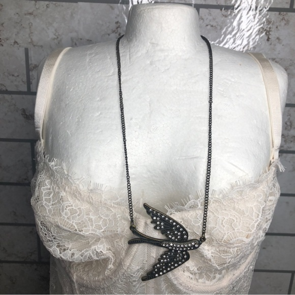 Swallow‎ bronzed necklace rhinestones